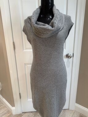 Sleeveless Cashmere Cowl Neck Knit Sweater Dress - Gray